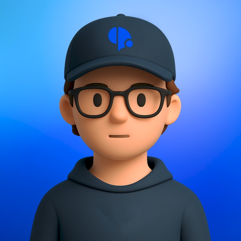 Antoine Blitz, illustrated avatar: cap with the BlitzAPI mark, glasses, hoodie, on Blitz Blue